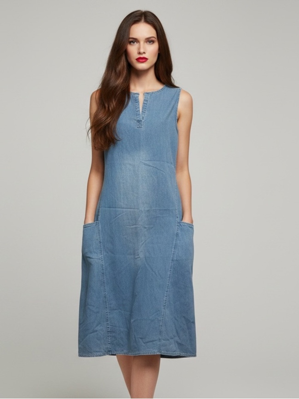 Misslook Denim Midi Shift Dress Blue Size Small